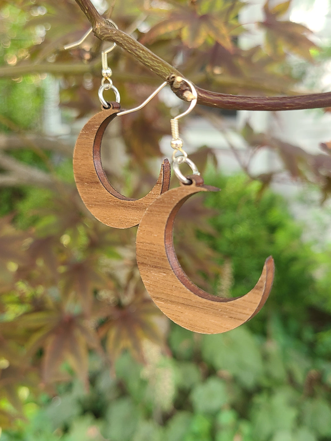 Crescent Moon Wood Earrings