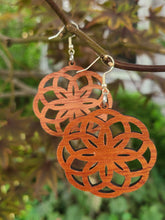 Load image into Gallery viewer, Bold Spirograpgh Floral Wood Earrings