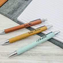 Load image into Gallery viewer, Personalized Handwriting Engraved Pen | Faux Leather Pen with Handwriting | Custom Writing Utensil Handwriting Engraved | Mother's Day Gift