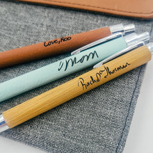 Load image into Gallery viewer, Personalized Handwriting Engraved Pen | Faux Leather Pen with Handwriting | Custom Writing Utensil Handwriting Engraved | Mother's Day Gift