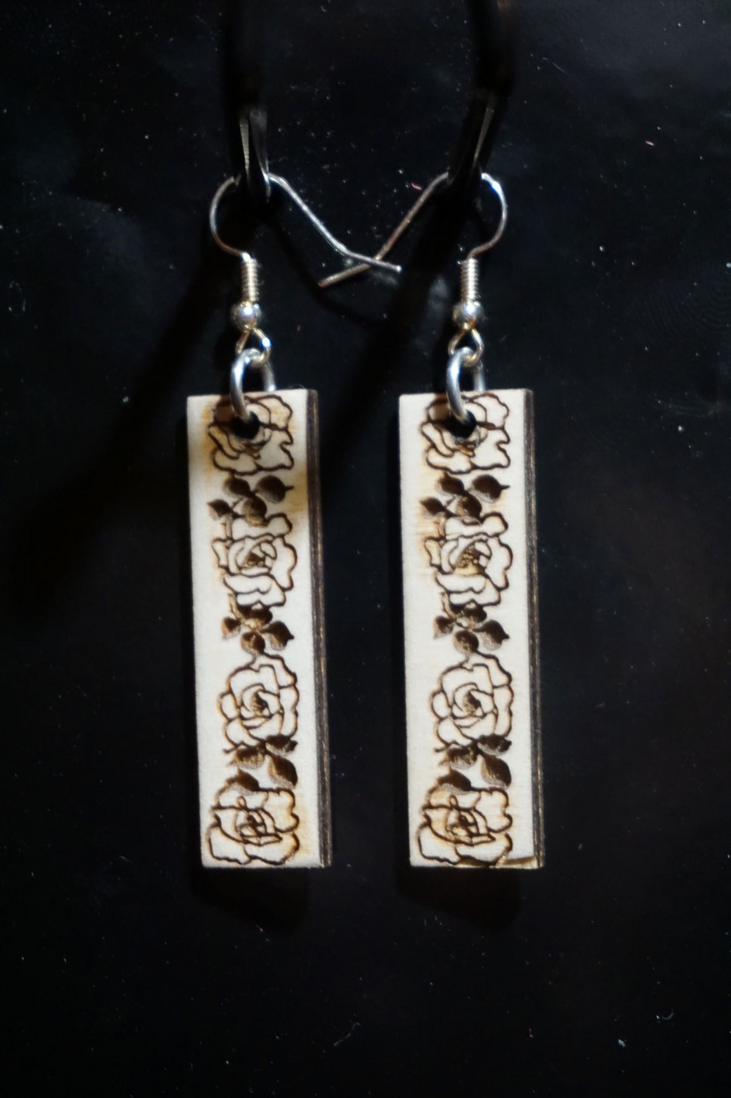 Engraved Rose Wood Earrings